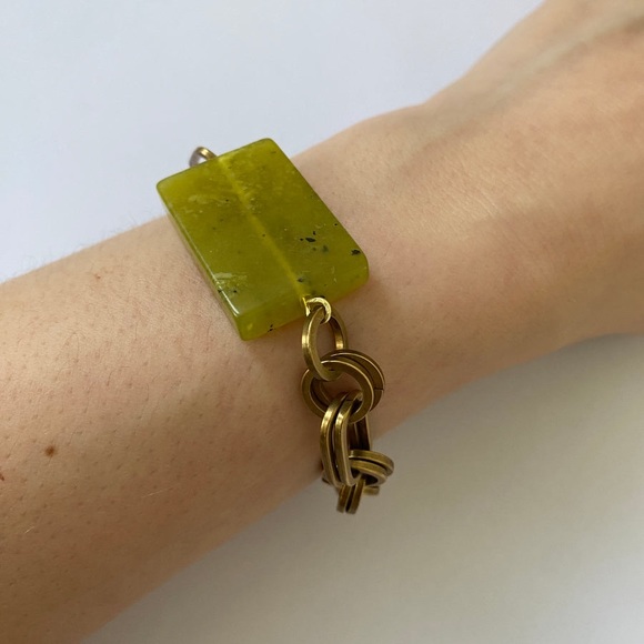 Handmade Jade Crystal Gemstone Statement Chain Bracelet Adjustable for Layering - Picture 9 of 9